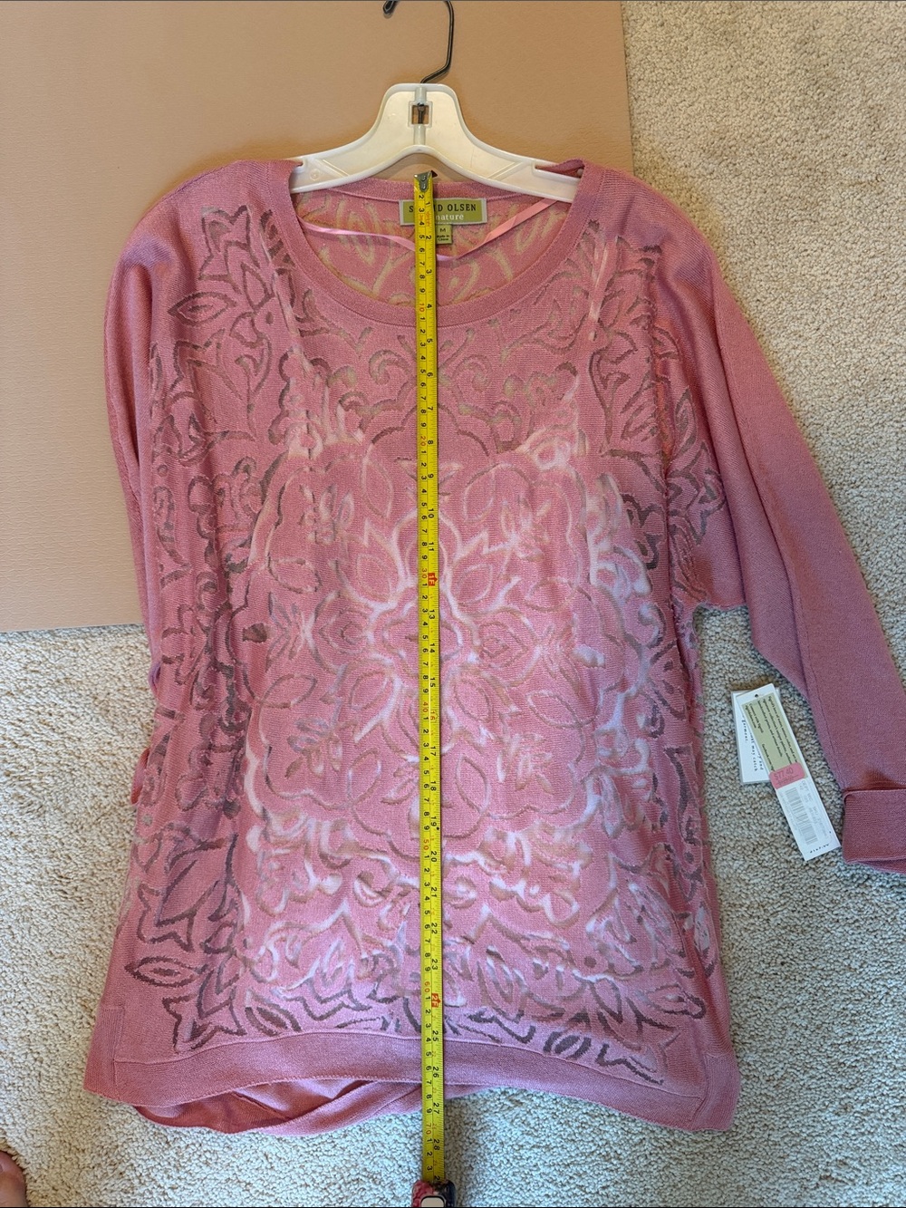 Sigrid Olsen Pink Floral Lace Transparent Blouse with Seperate Liner Tank Top - Picture 14 of 14